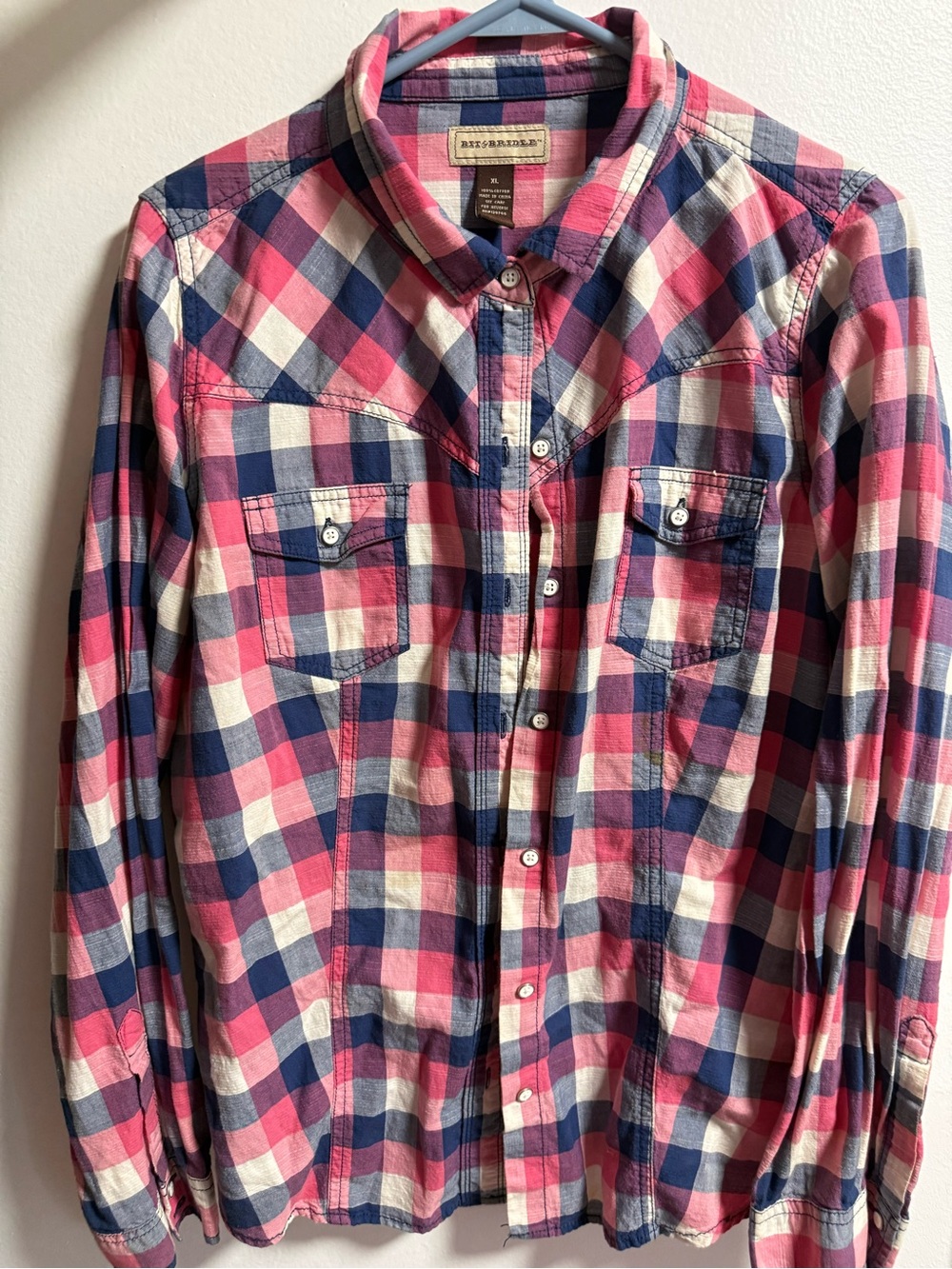 Bit & Bridle Navy and Pink Check Cotton Shirt